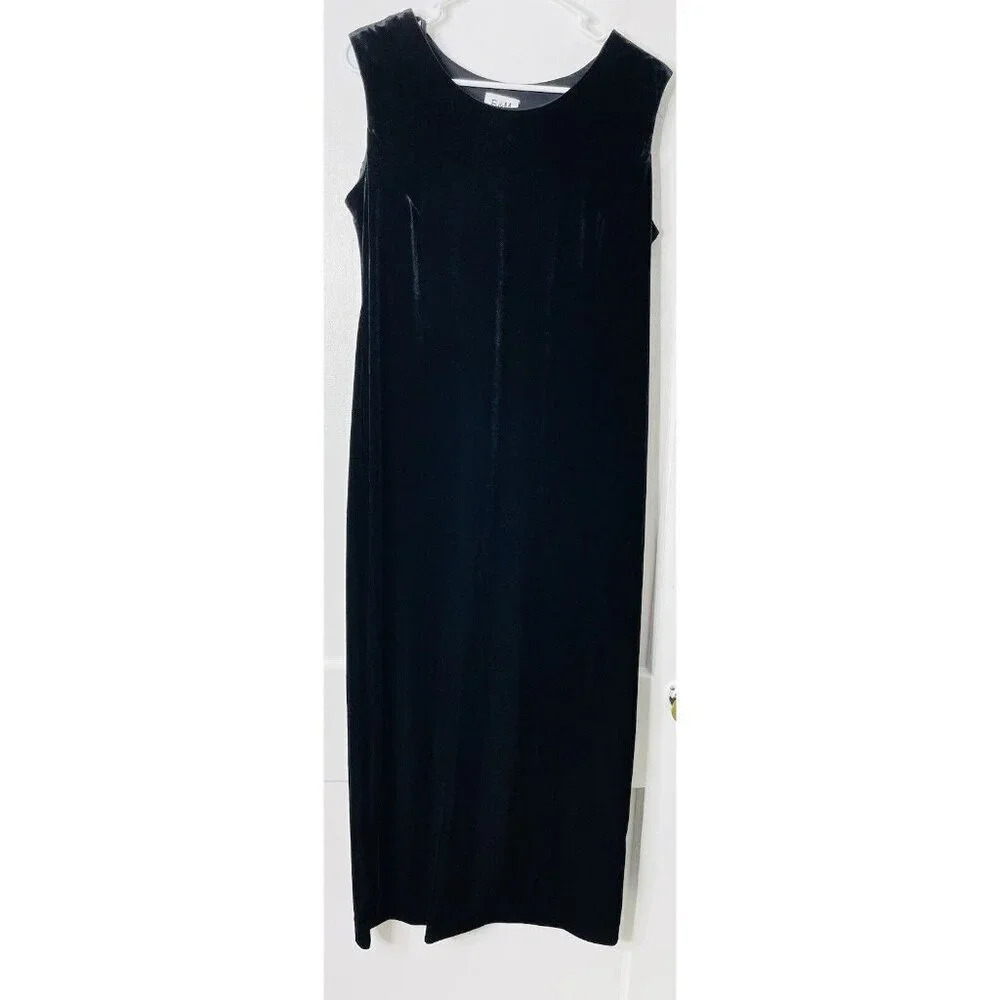 VTG R&M Richards Maxi Dress 12 Slit Velvet Black Goth Witchy Stretch The Craft